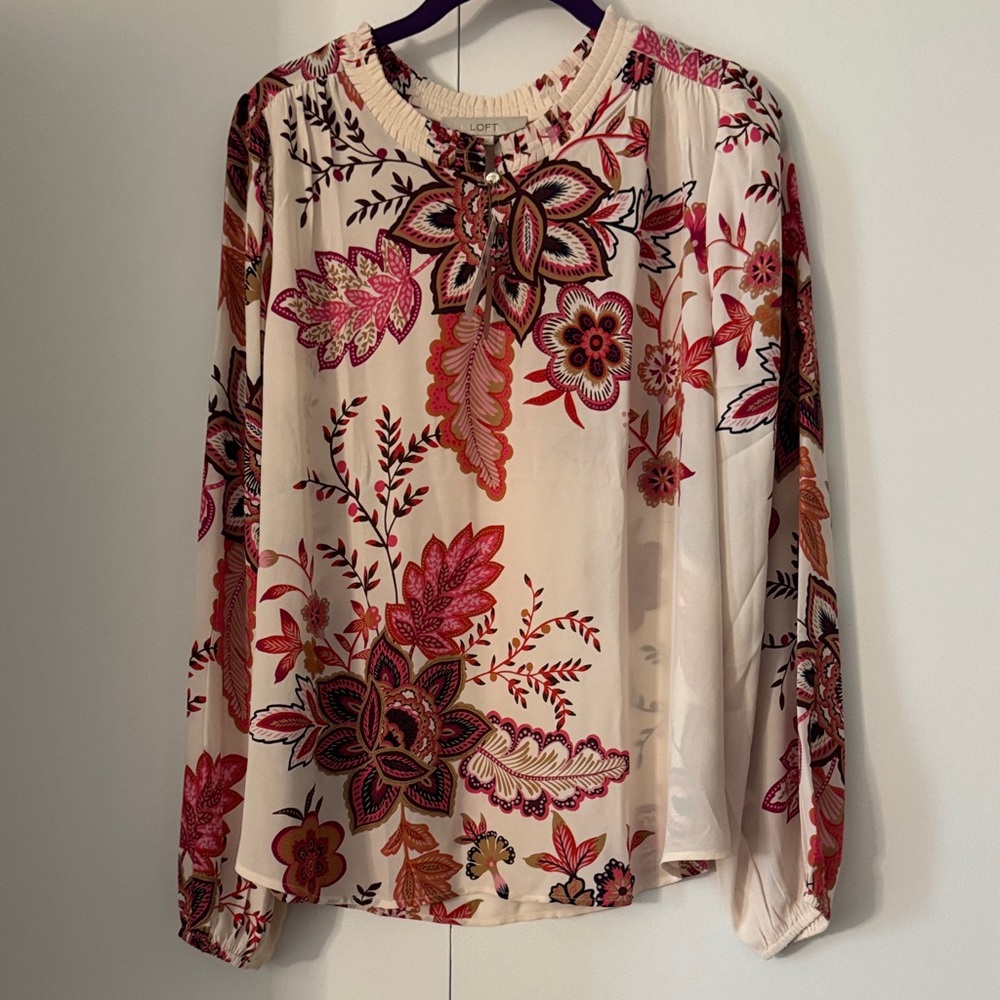 LOFT Cream and Pink Floral Blouse